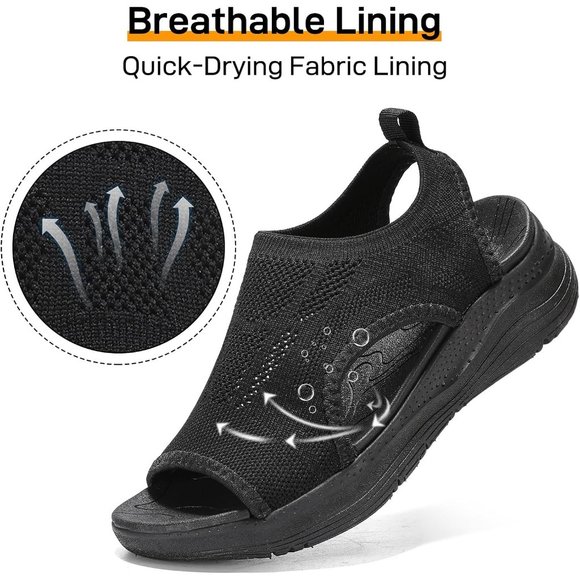Women's Walking Sandals Summer Athletic Sport Sandals Orthotic Sandals-Black - Picture 6 of 7